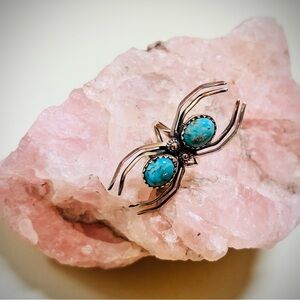 Southwestern Turquoise Sterling Silver Spider Ring Size 7